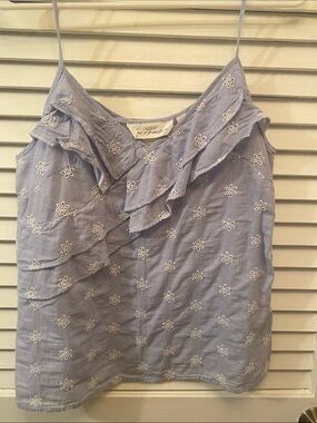 Light Blue Eyelet Ruffle Cami Top - Casual Women's Summer Tank